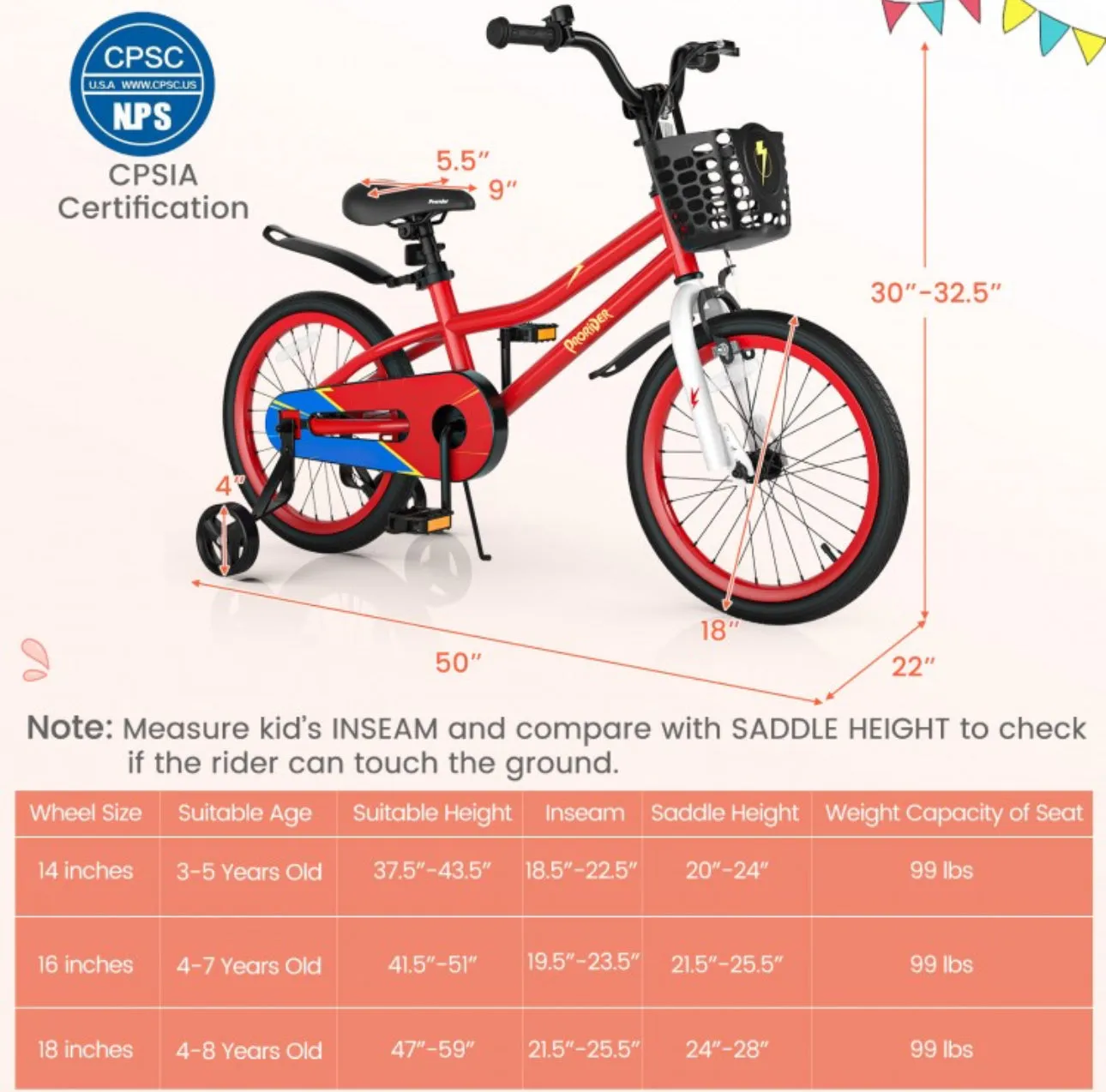 Very Cool 18” Kids Pedal Bicycle W Kickstand, Coaster Brake Ages 4-8 | Bell | Adjustable Seat | Easy Assembly | Removable Training Wheels | Anti-Slip Tires