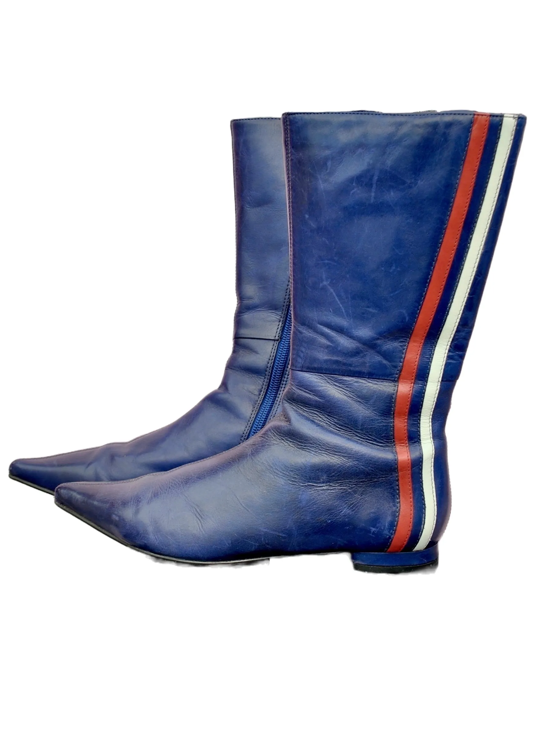 Vintage Retro Blue Flat Pointy Mod Boots • Size 37 • Bertie