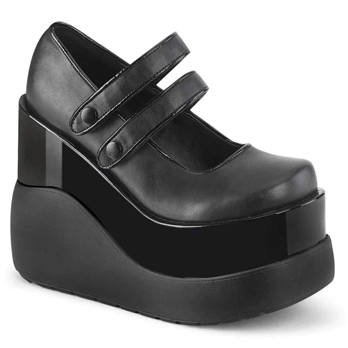 Wedge Platform Goth Mary Jane Shoes Black Matte (Demonia Void-37)