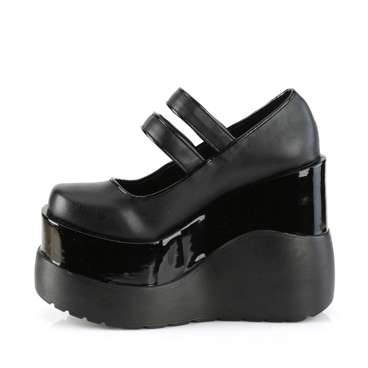 Wedge Platform Goth Mary Jane Shoes Black Matte (Demonia Void-37)