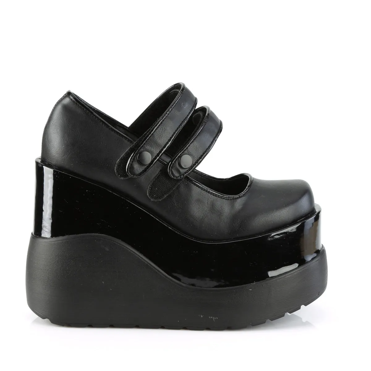 Wedge Platform Goth Mary Jane Shoes Black Matte (Demonia Void-37)