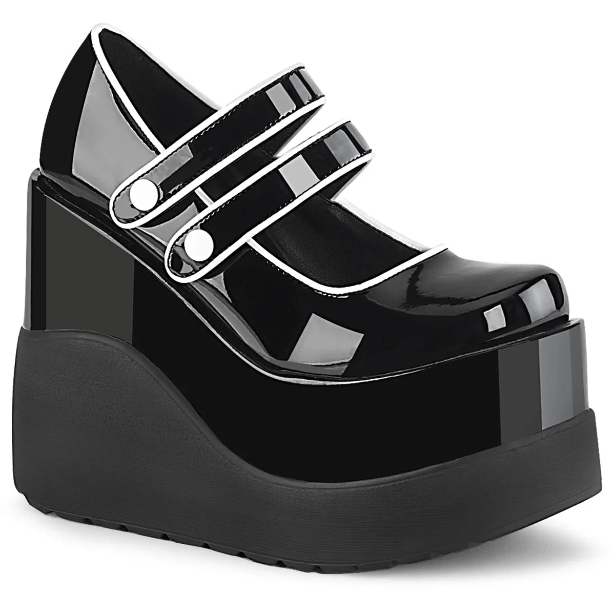 Wedge Platform Goth Mary Jane Shoes Black PA (Demonia Void-37)