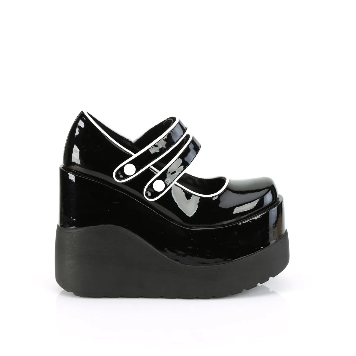 Wedge Platform Goth Mary Jane Shoes Black PA (Demonia Void-37)