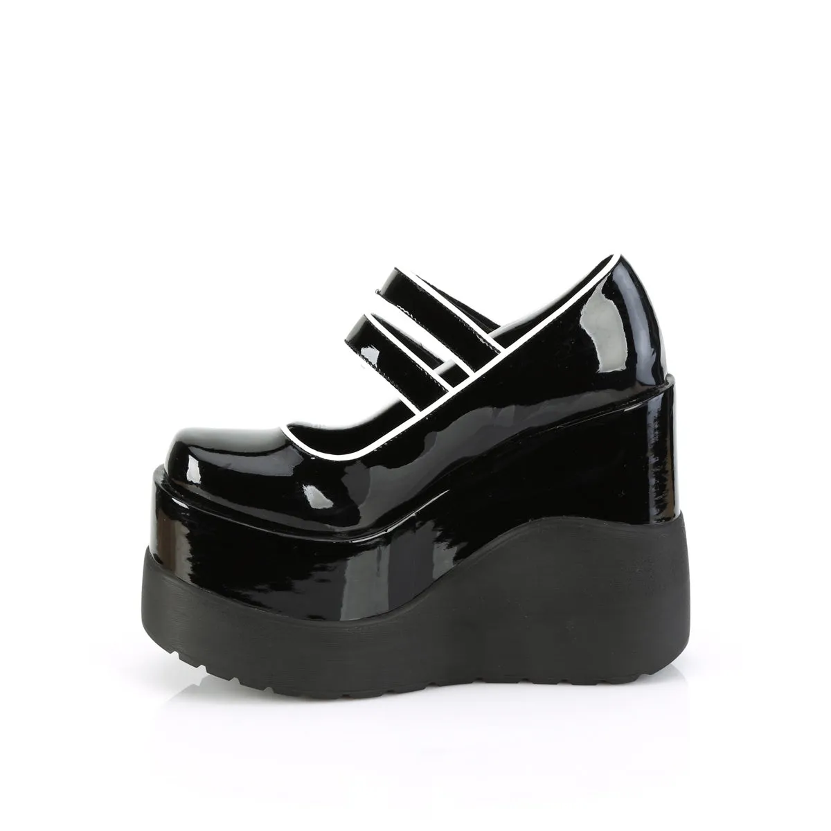 Wedge Platform Goth Mary Jane Shoes Black PA (Demonia Void-37)