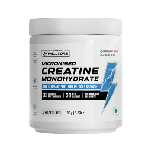 Wellcore - Pure Micronised Creatine Monohydrate (Unflavoured, 33 Servings) | Rapid Absorption | Enhanced Muscle strength & Power