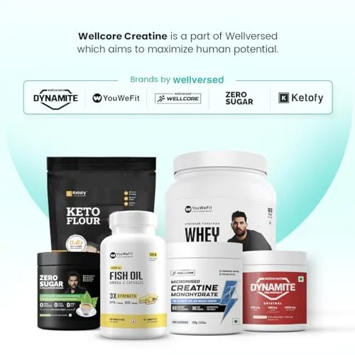 Wellcore - Pure Micronised Creatine Monohydrate (Unflavoured, 33 Servings) | Rapid Absorption | Enhanced Muscle strength & Power