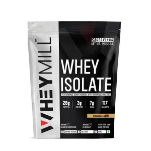 WHEYMILL 100% Whey Protein Isolate 28G Protein,3G Creatine,7G Bcaa Easy Mixing,Low Carbs Whey Protein Isolate Supplement Powder With Creatine For Men,Women&Athletes(1 Kg/2.2Lb 28 Servings Chocolate)