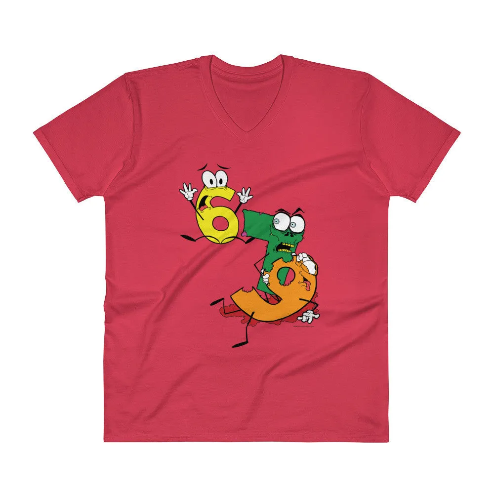 Why was 6 Afraid of 7 Seven Ate Nine Cute Zombie Pun V-Neck T-Shirt