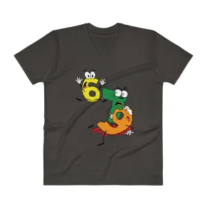 Why was 6 Afraid of 7 Seven Ate Nine Cute Zombie Pun V-Neck T-Shirt