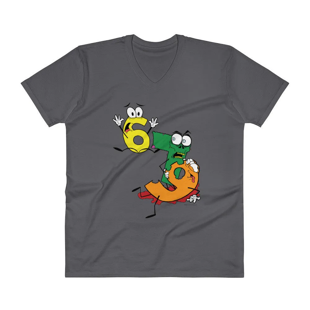 Why was 6 Afraid of 7 Seven Ate Nine Cute Zombie Pun V-Neck T-Shirt