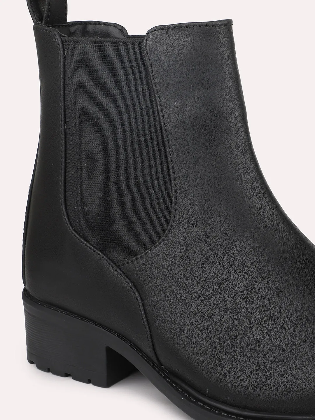 Women Black Solid Casual Chelsea Boots