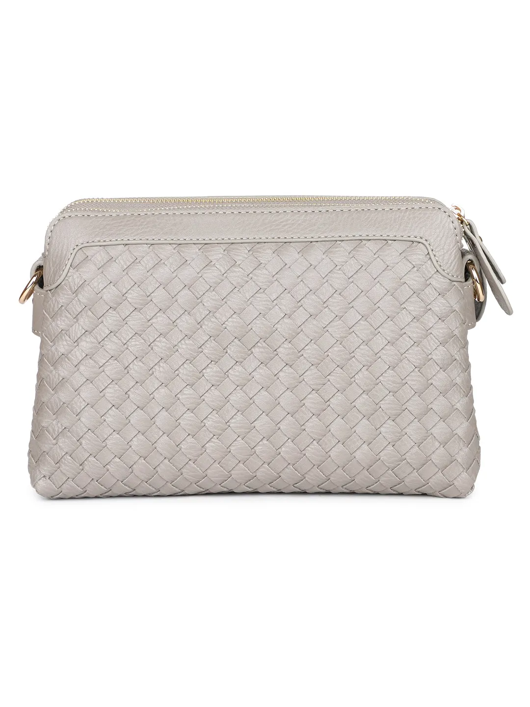 Women Grey Textured Design Sling Bag With Zip