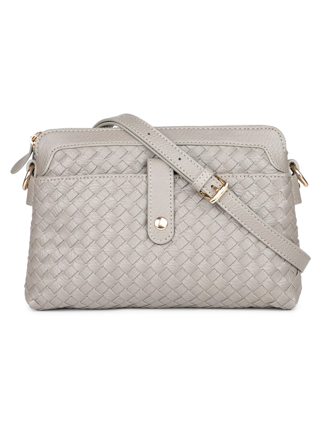 Women Grey Textured Design Sling Bag With Zip