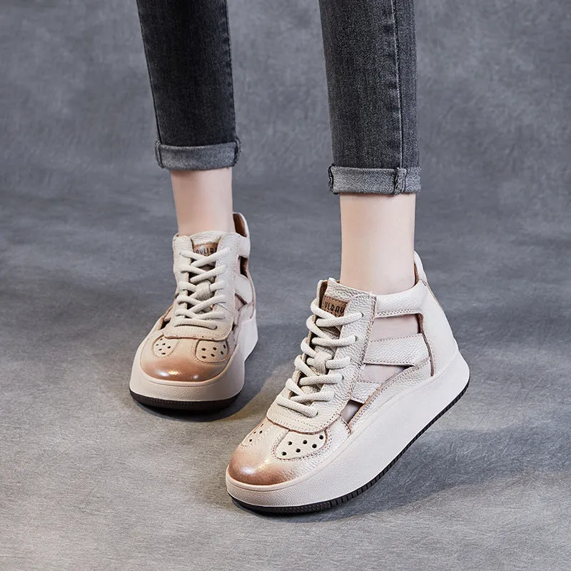 Women Hollow Leather High Top Casual Bootie Sandals