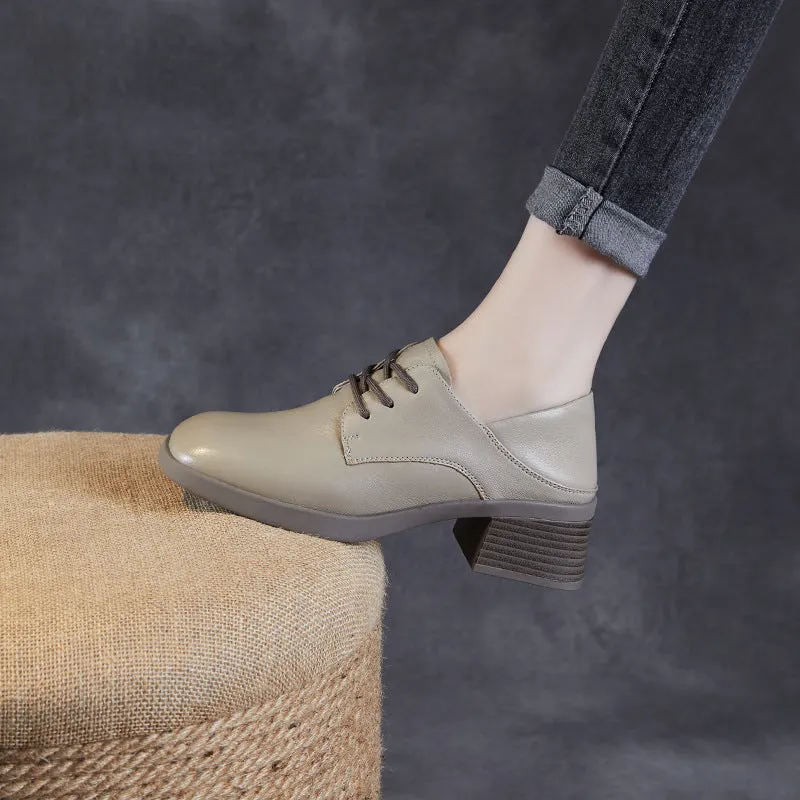 Women Minimalism Soft Sheepskin Chunky Heel Casual Shoes