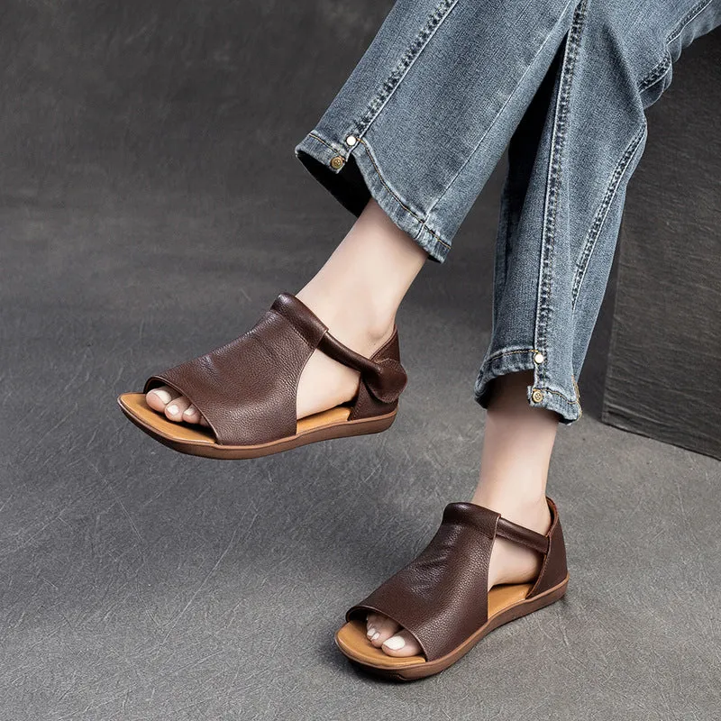 Women Minimalist Leather Flat Casual Sandals