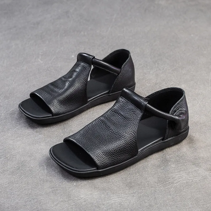 Women Minimalist Leather Flat Casual Sandals