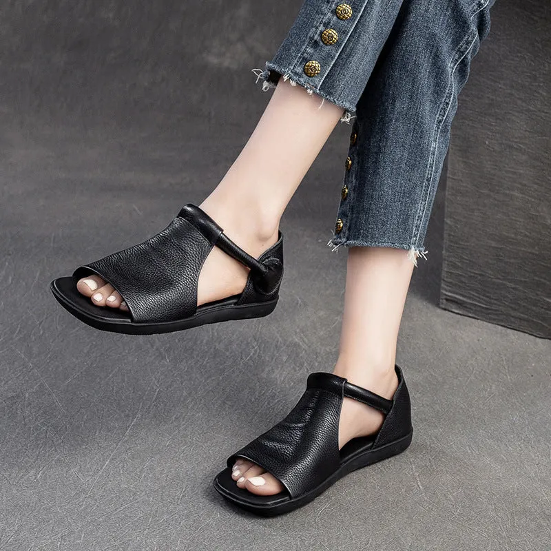 Women Minimalist Leather Flat Casual Sandals