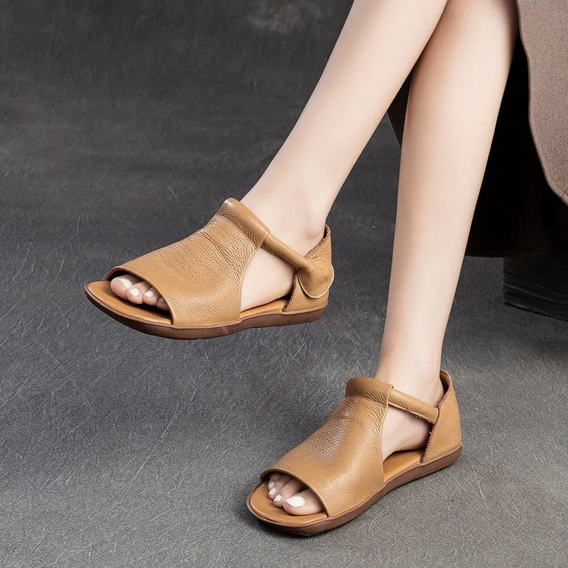 Women Minimalist Leather Flat Casual Sandals