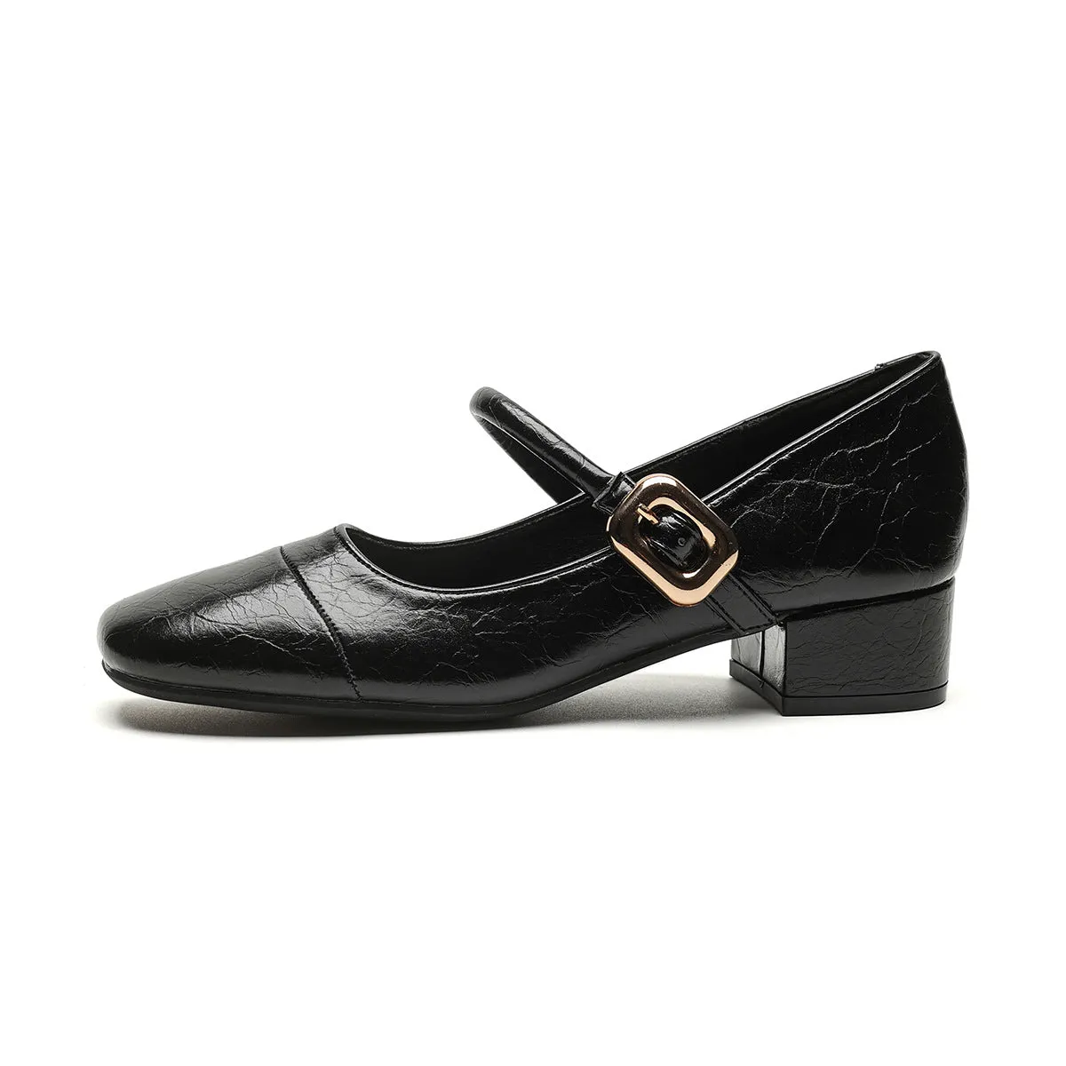 Women Minimalist Retro Leather Low Block Pumps