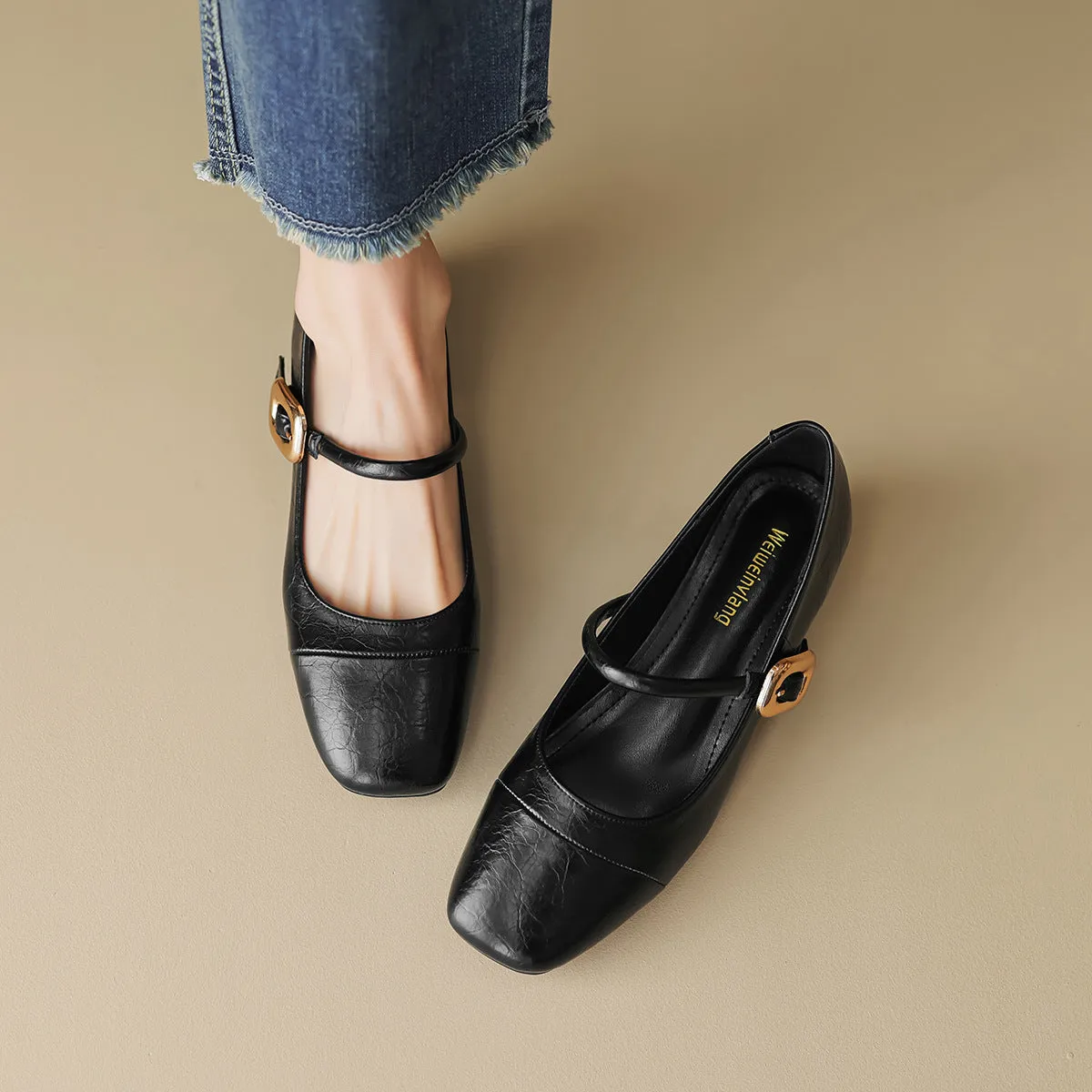 Women Minimalist Retro Leather Low Block Pumps