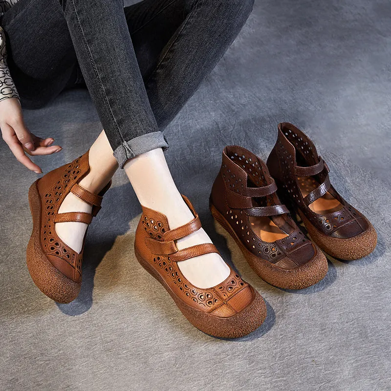 Women Retro Hollow Leather High Top Sandals Boots