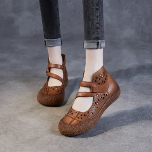 Women Retro Hollow Leather High Top Sandals Boots