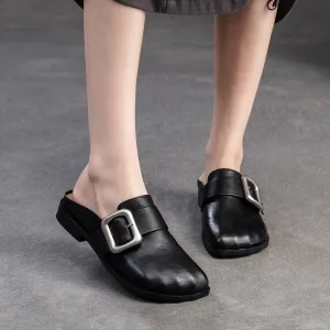 Women Retro Leather Casual Flat Mules