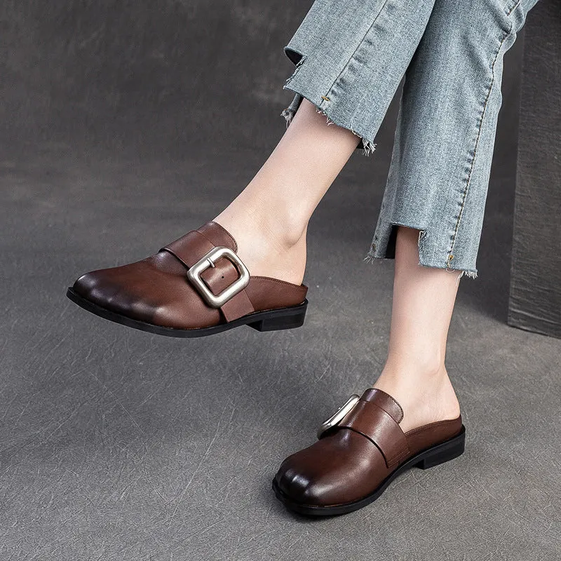 Women Retro Leather Casual Flat Mules