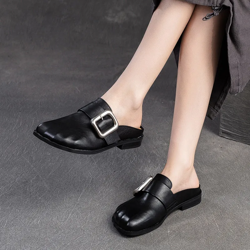 Women Retro Leather Casual Flat Mules