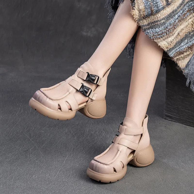 Women Retro Leather High Top Casual Sandals