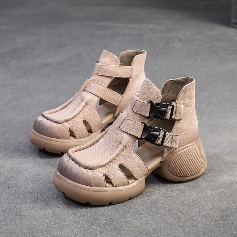 Women Retro Leather High Top Casual Sandals