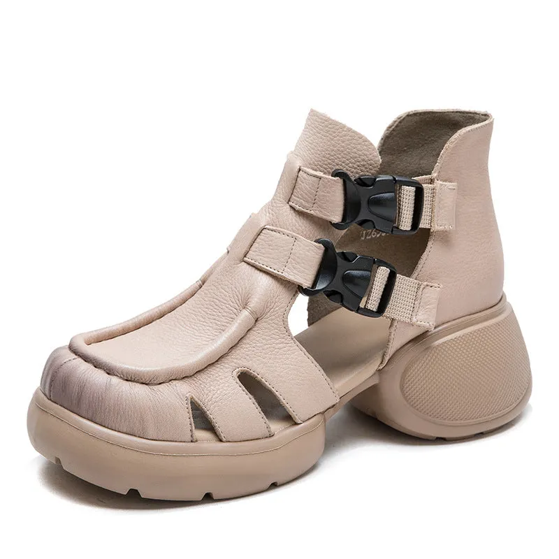 Women Retro Leather High Top Casual Sandals