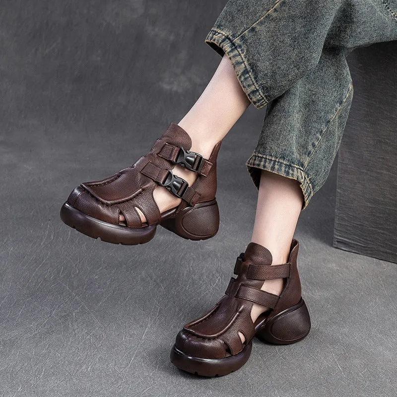 Women Retro Leather High Top Casual Sandals