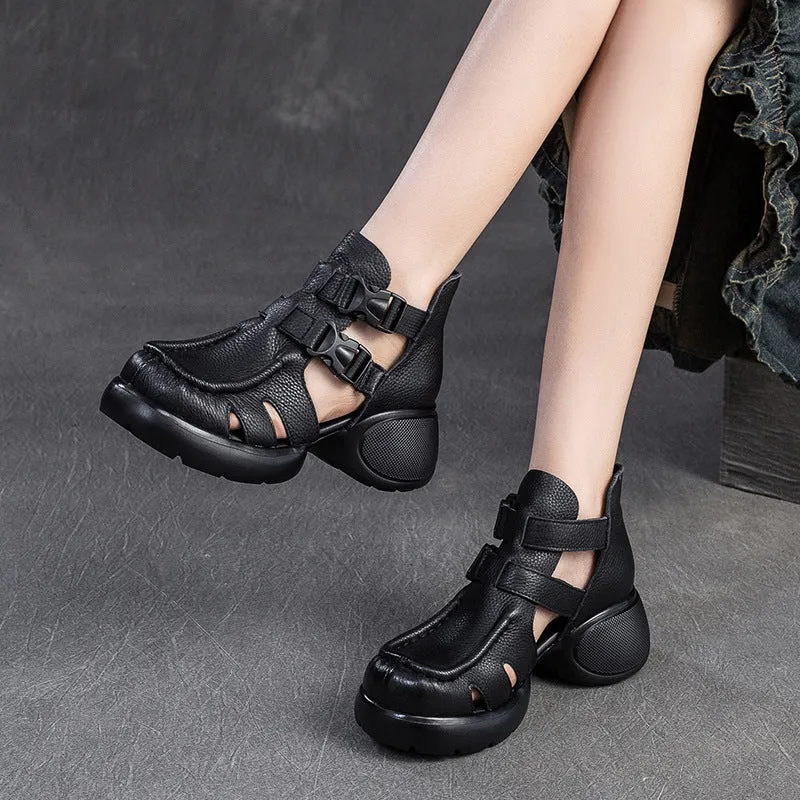 Women Retro Leather High Top Casual Sandals