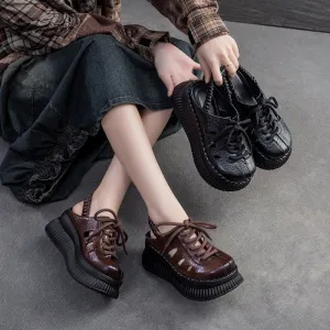 Women Retro Leather Lace-up Casual Platform Sandals