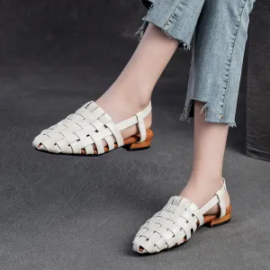 Women Retro Plaited Leather Pointed Toe Casual Sandals