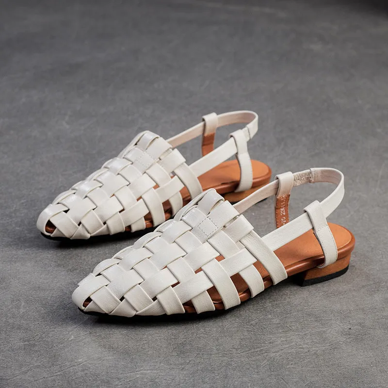 Women Retro Plaited Leather Pointed Toe Casual Sandals