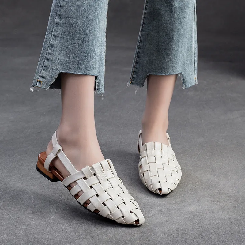 Women Retro Plaited Leather Pointed Toe Casual Sandals