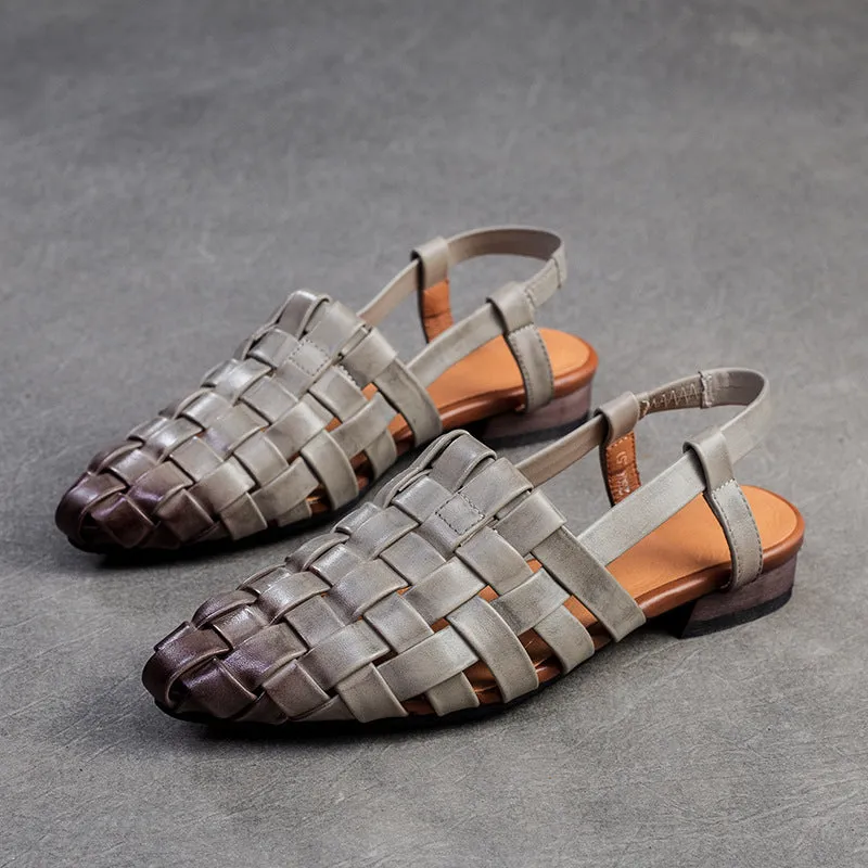 Women Retro Plaited Leather Pointed Toe Casual Sandals