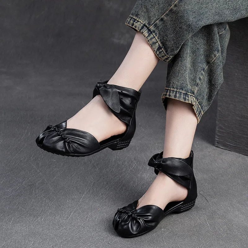 Women Retro Soft Leather Flat Casual Sandals