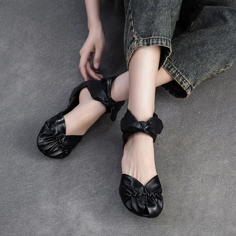 Women Retro Soft Leather Flat Casual Sandals