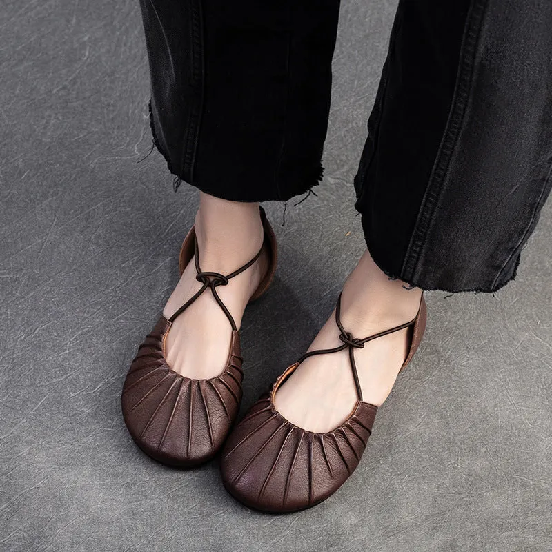 Women Retro Soft Leather Summer Flat Casual Sandals