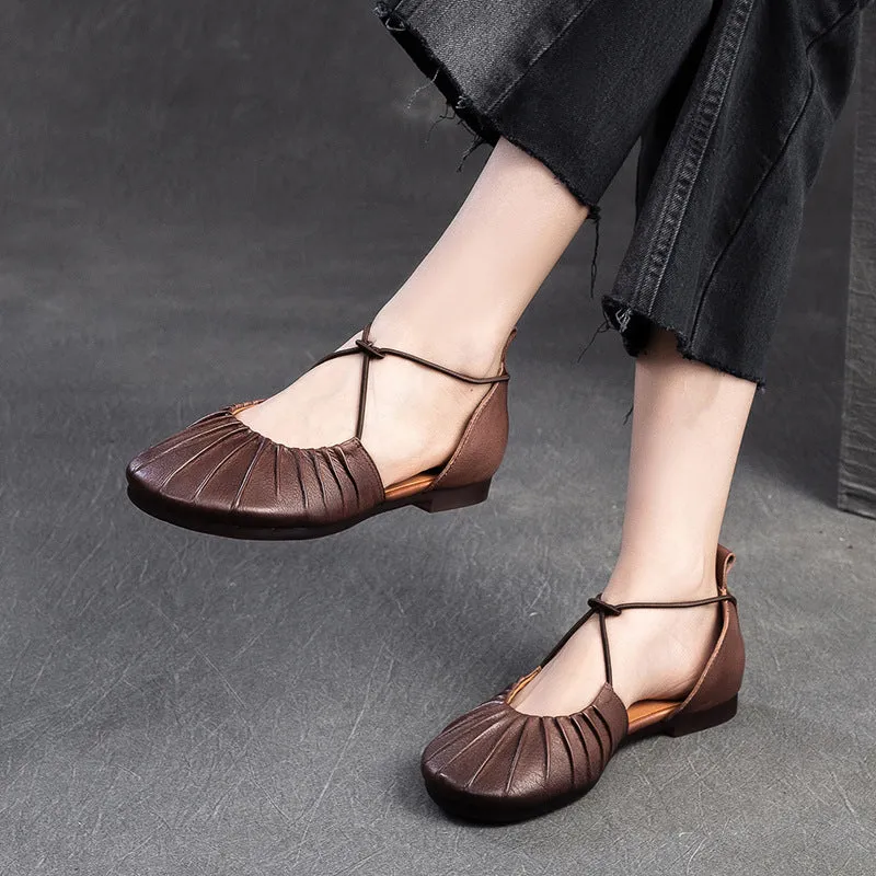 Women Retro Soft Leather Summer Flat Casual Sandals