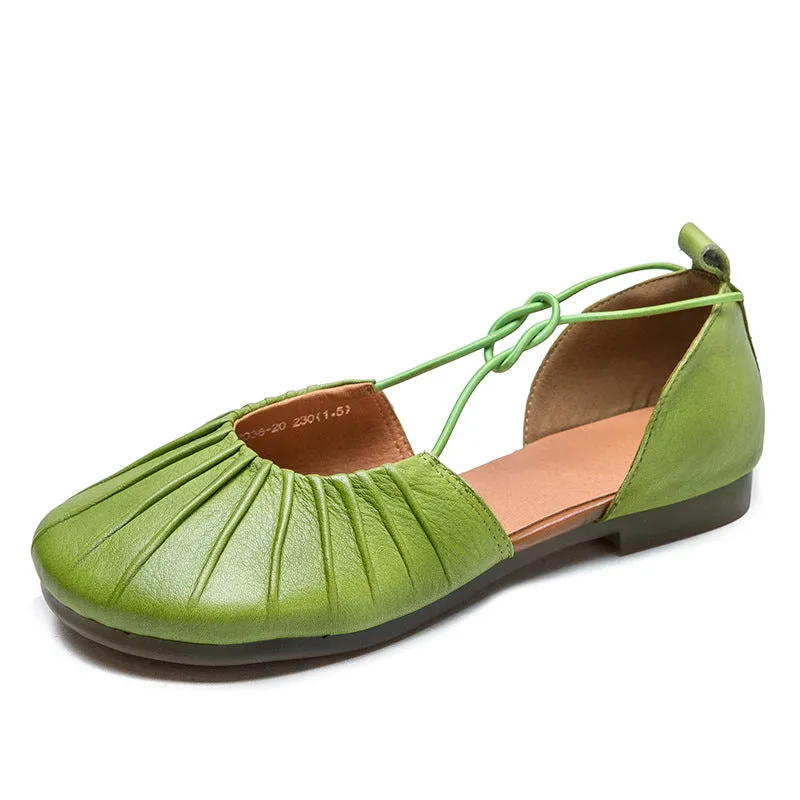 Women Retro Soft Leather Summer Flat Casual Sandals