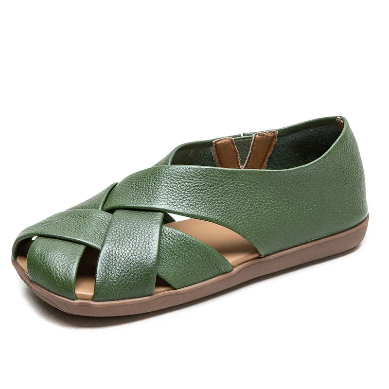 Women Retro Soft Leather Summer Flat Sandals