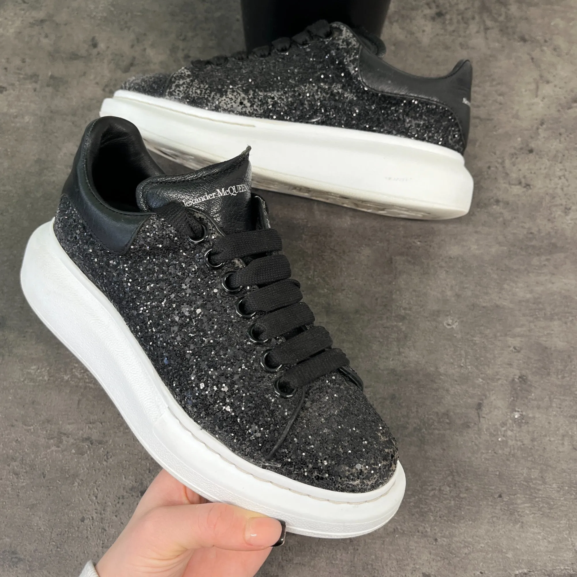 Women's Glitter Oversized Low Trainers Black Size EU 36.5 / UK 3.5