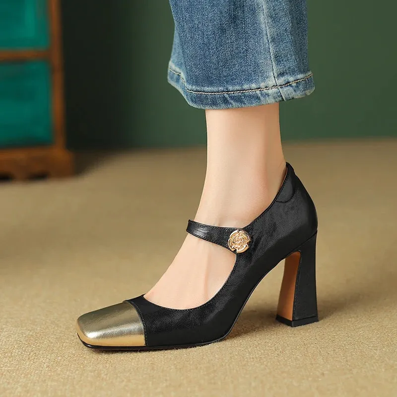 Women's Luxurious Color Block Fashion Thick Heeled Shoes