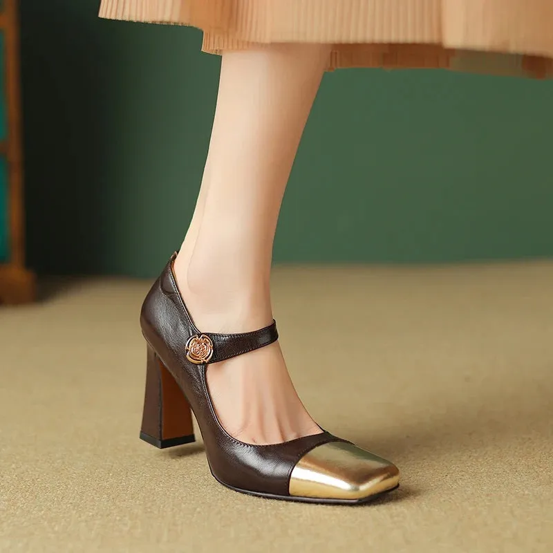 Women's Luxurious Color Block Fashion Thick Heeled Shoes