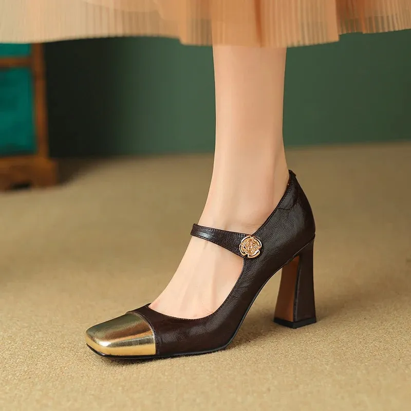 Women's Luxurious Color Block Fashion Thick Heeled Shoes